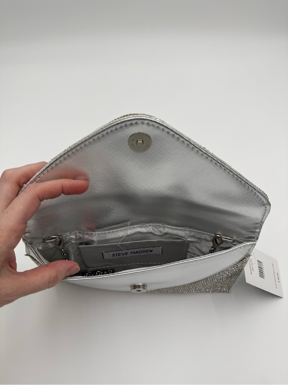 Steve Madden Silver Rhinestone Envelope Clutch Bag NWT - Picture 3 of 9